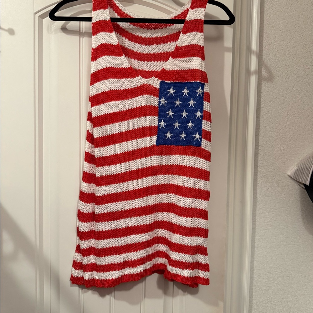 USA Flag Knit Tank Top | Patriotic Red White Blue Sweater Tank | Size M